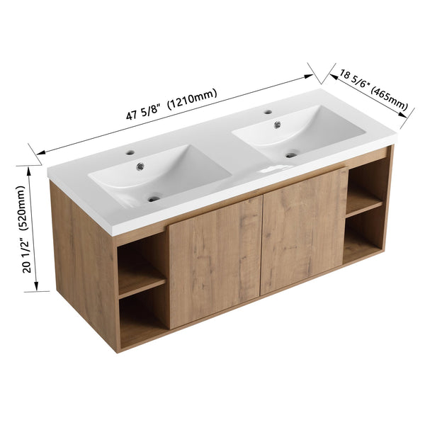 English Elm 48" Wall-Mounted Bathroom Vanity With Double Sinks, Soft-Close Doors, Eco-Friendly Design & Storage W999S00106