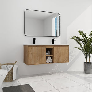 English Elm 48" Wall Mounted Bathroom Vanity With Double Sink, Soft-Close Doors, Modern Design & Storage Solutions W999S00105