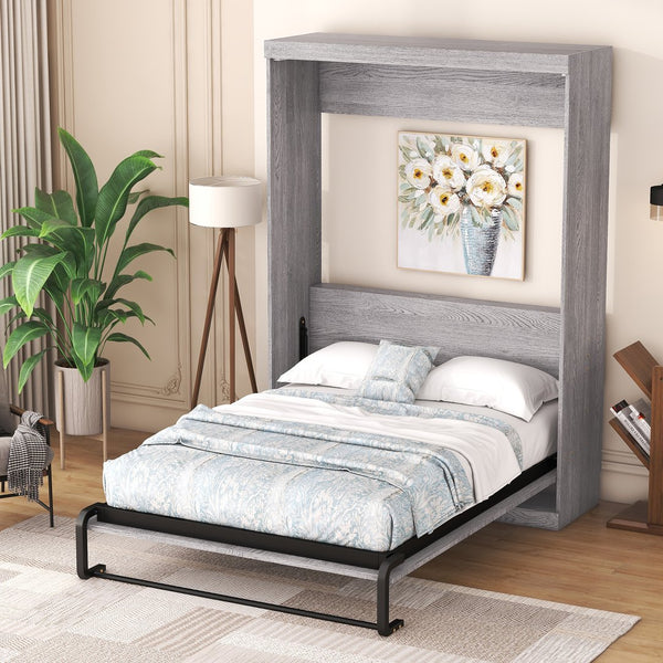 English Elm Full Size Murphy Bed Gray with Solid Wood+MDF Cabinet, No Box Spring Needed, Easy Assembly, Space-Saving WF307303AAE