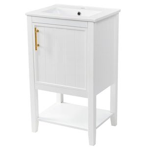 English Elm 20" Matte Freestanding Bathroom Vanity Rubberwood Cabinet Ceramic Sink Open Shelf White N725P391115K