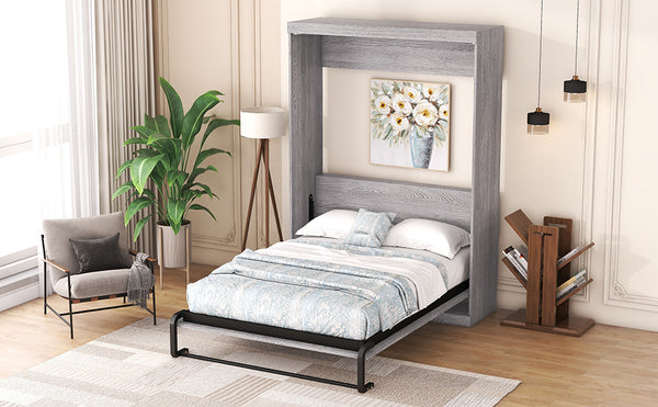 English Elm Full Full Size Murphy Bed Cabinet Gray with Integrated Foldaway Design, Heavy-Duty 1000lb Capacity Hideaway Solution GX002005AAE
