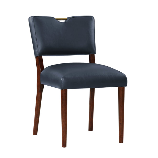 English Elm Bryson Midnight Blue Faux Leather Dining Chair Set of 2 - Walnut Frame, Gold Handle, Durable Comfort B050126338
