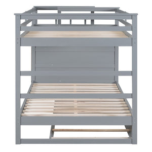 English Elm Full Over Bunk Bed with Staircase Storage Drawers and Twin Trundle Pinewood Frame Gray LT100268AAE