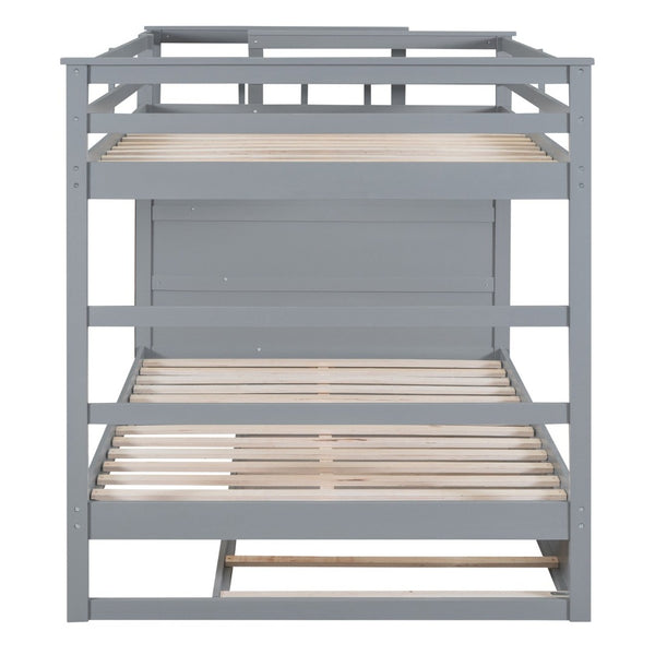 English Elm Full Over Bunk Bed with Staircase Storage Drawers and Twin Trundle Pinewood Frame Gray LT100268AAE