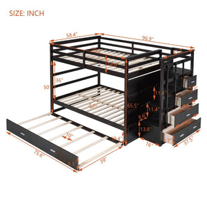 English Elm Full Over Bunk Bed with Staircase Storage Drawers and Twin Trundle Pinewood Frame Espresso LT100268AAP