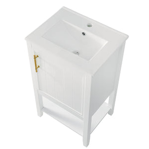 English Elm 20" Modern Bathroom Vanity with Ceramic Sink, Solid Wood MDF Build, Soft-Close Door & Shelf White N725P220604K
