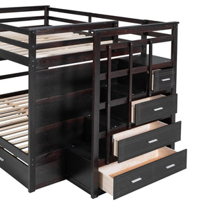 English Elm Full Over Bunk Bed with Staircase Storage Drawers and Twin Trundle Pinewood Frame Espresso LT100268AAP