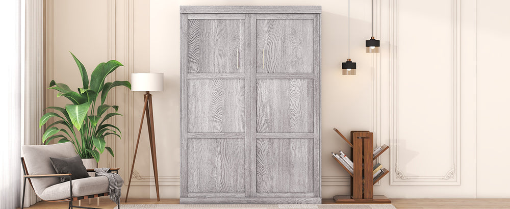 English Elm Full Full Size Murphy Bed Cabinet Gray with Integrated Foldaway Design, Heavy-Duty 1000lb Capacity Hideaway Solution GX002005AAE