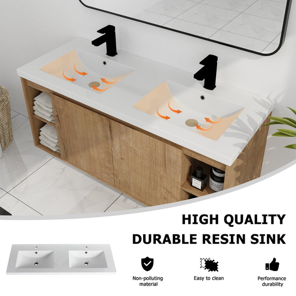 English Elm 48" Wall-Mounted Bathroom Vanity With Double Sinks, Soft-Close Doors, Eco-Friendly Design & Storage W999S00106