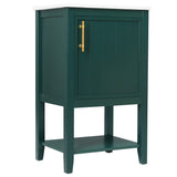 English Elm 20" Bathroom Vanity With Sink, Bathroom Cabinet With Soft Closing Door, Storage Rack and Open Shelf, Green