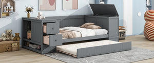 English Elm Twin Twin Size Daybed with Trundle, Storage Drawers and USB Charging Ports — Space-Saving Design Grey GX000349AAE