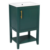 English Elm 20" Bathroom Vanity With Sink, Bathroom Cabinet With Soft Closing Door, Storage Rack and Open Shelf, Green