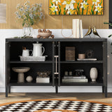 Hearth and Haven Sedona Storage Cabinet with Metal Handles, 4 Shelves and 4 Doors, Black WF309061AAB