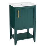 English Elm 20" Bathroom Vanity With Sink, Bathroom Cabinet With Soft Closing Door, Storage Rack and Open Shelf, Green