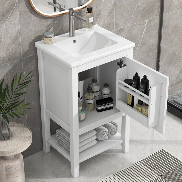 English Elm 20" Modern Bathroom Vanity with Ceramic Sink, Solid Wood MDF Build, Soft-Close Door & Shelf White N725P220604K