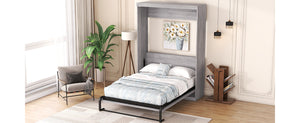 English Elm Full Size Murphy Bed Gray with Solid Wood+MDF Cabinet, No Box Spring Needed, Easy Assembly, Space-Saving WF307303AAE
