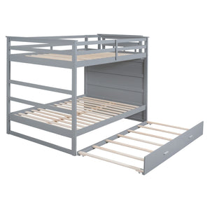 English Elm Full Over Bunk Bed with Staircase Storage Drawers and Twin Trundle Pinewood Frame Gray LT100268AAE