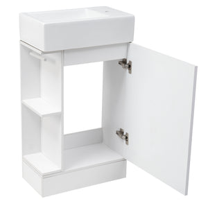 English Elm 18.6" Bathroom Vanity with Sink and Ceramic Top, MDF Cabinet with Door, TP Holder & Shelf White N725P212181K