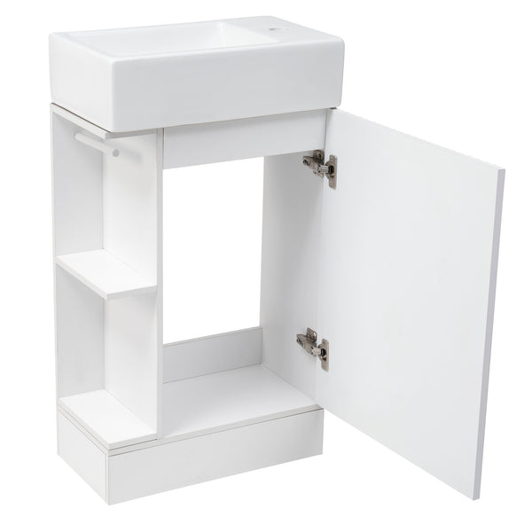 English Elm 18.6" Bathroom Vanity with Sink and Ceramic Top, MDF Cabinet with Door, TP Holder & Shelf White N725P212181K