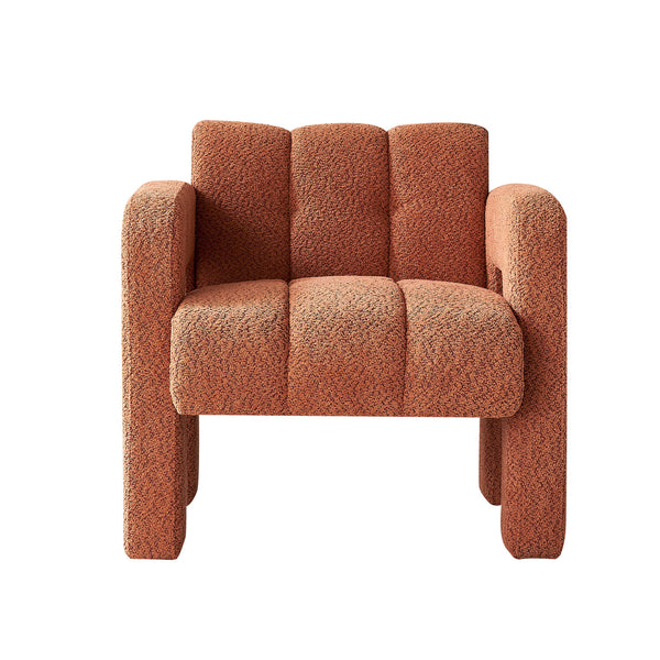 English Elm 31.10" Boucle Upholstered Accent Chair — Low-Profile Solid Wood Frame, Plush High-Density Foam Comfort Orange W579121276