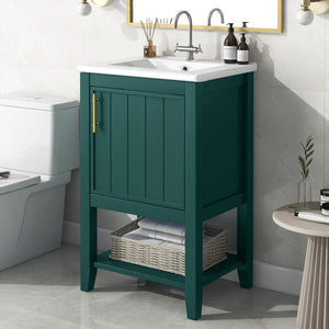 English Elm 20" Bathroom Vanity With Sink, Bathroom Cabinet With Soft Closing Door, Storage Rack and Open Shelf, Green