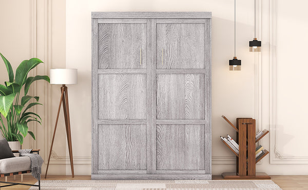 English Elm Full Size Murphy Bed Gray with Solid Wood+MDF Cabinet, No Box Spring Needed, Easy Assembly, Space-Saving WF307303AAE