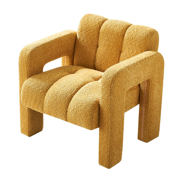 English Elm 31.10" Boucle Upholstered Accent Chair — Low-Profile Solid Wood Frame, Plush High-Density Foam Comfort Yellow W579121277