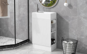 English Elm 18.6" Bathroom Vanity with Sink and Ceramic Top, MDF Cabinet with Door, TP Holder & Shelf White N725P212181K