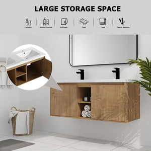 English Elm 48" Wall Mounted Bathroom Vanity With Double Sink, Soft-Close Doors, Modern Design & Storage Solutions W999S00105