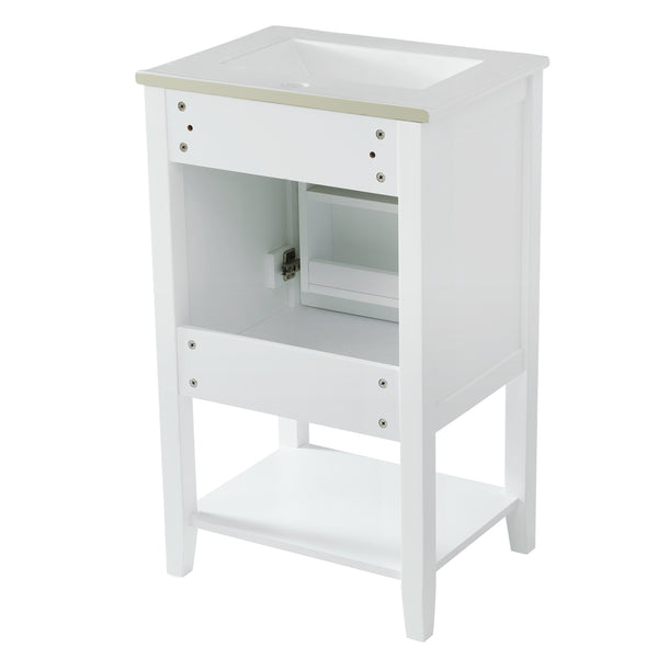 English Elm 20" Modern Bathroom Vanity with Ceramic Sink, Solid Wood MDF Build, Soft-Close Door & Shelf White N725P220604K