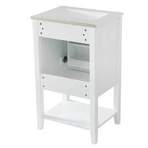 English Elm 20" Matte Freestanding Bathroom Vanity Rubberwood Cabinet Ceramic Sink Open Shelf White N725P391115K
