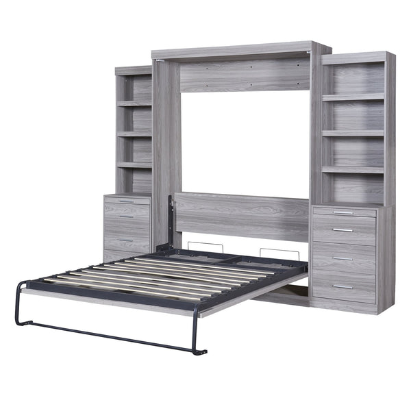 English Elm Full Full Size Murphy Bed with Storage Shelves & Drawers, Gray Cabinet Foldaway Space-Saving Design GX002007AAE