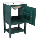 English Elm 20" Bathroom Vanity With Sink, Bathroom Cabinet With Soft Closing Door, Storage Rack and Open Shelf, Green