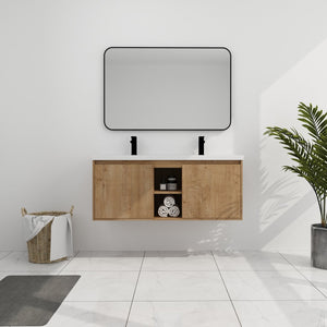 English Elm 48" Wall Mounted Bathroom Vanity With Double Sink, Soft-Close Doors, Modern Design & Storage Solutions W999S00105