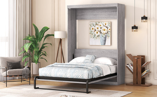 English Elm Full Size Murphy Bed Gray with Solid Wood+MDF Cabinet, No Box Spring Needed, Easy Assembly, Space-Saving WF307303AAE