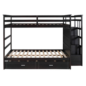 English Elm Full Over Bunk Bed with Staircase Storage Drawers and Twin Trundle Pinewood Frame Espresso LT100268AAP