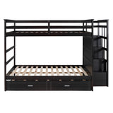 Hearth and Haven Adam Full over Full Bunk Bed with Trundle and 4-Drawer Staircase, Espresso LT000268AAP