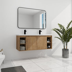 English Elm 48" Wall-Mounted Bathroom Vanity With Double Sinks, Soft-Close Doors, Eco-Friendly Design & Storage W999S00106