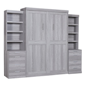 English Elm Full Full Size Murphy Bed with Storage Shelves & Drawers, Gray Cabinet Foldaway Space-Saving Design GX002007AAE