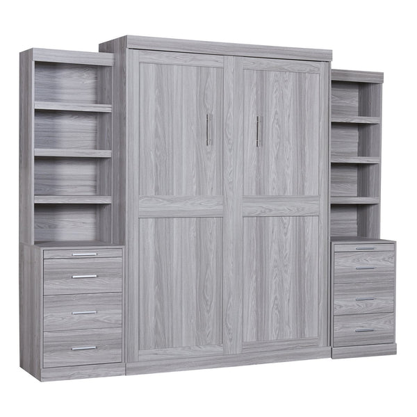 English Elm Full Full Size Murphy Bed with Storage Shelves & Drawers, Gray Cabinet Foldaway Space-Saving Design GX002007AAE