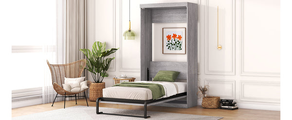 English Elm Twin Murphy Bed Cabinet Gray — Space‑Saving Foldaway Twin Size Bed with Integrated Legs, 1000lb Capacity GX002003AAE