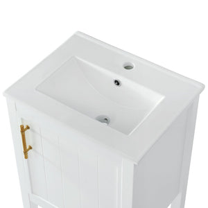 English Elm 20" Matte Freestanding Bathroom Vanity Rubberwood Cabinet Ceramic Sink Open Shelf White N725P391115K
