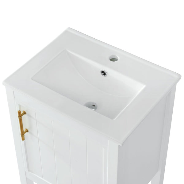 English Elm 20" Matte Freestanding Bathroom Vanity Rubberwood Cabinet Ceramic Sink Open Shelf White N725P391115K