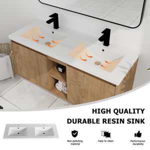 English Elm 48" Wall Mounted Bathroom Vanity With Double Sink, Soft-Close Doors, Modern Design & Storage Solutions W999S00105