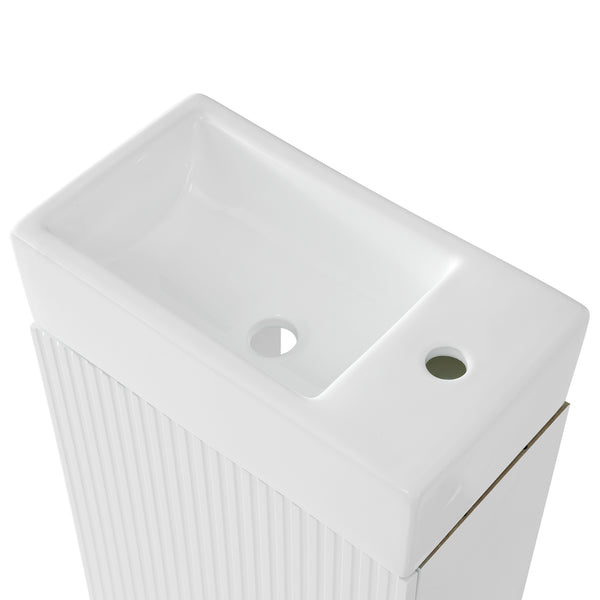 English Elm 18.6" Bathroom Vanity with Sink and Ceramic Top, MDF Cabinet with Door, TP Holder & Shelf White N725P212181K