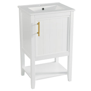 English Elm 20" Matte Freestanding Bathroom Vanity Rubberwood Cabinet Ceramic Sink Open Shelf White N725P391115K
