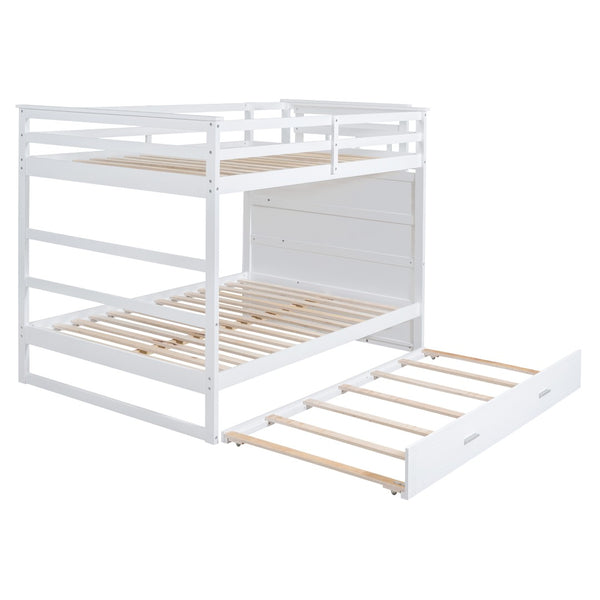 English Elm Full Over Bunk Bed with Twin Trundle Staircase Storage Drawers White Pinewood LT000268AAK