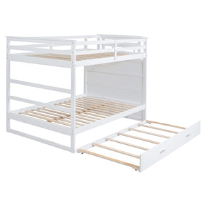 English Elm Full Over Bunk Bed with Staircase Storage Drawers and Twin Trundle Pinewood Frame White LT100268AAK