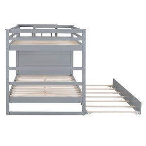 English Elm Full Over Bunk Bed with Staircase Storage Drawers and Twin Trundle Pinewood Frame Gray LT100268AAE