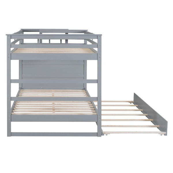English Elm Full Over Bunk Bed with Staircase Storage Drawers and Twin Trundle Pinewood Frame Gray LT100268AAE